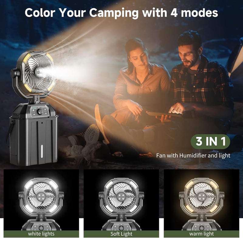 XAP Portable Misting Fan Rechargeable for Hot Weather - 9-inch Auto Swivel Camping Fan with 25000mAh USB Battery as Power Bank, Outdoor fan with 4 Mist Cooler, 7L Bucket for Patio,Fishing,Yard,Beach,Golf - Image 5